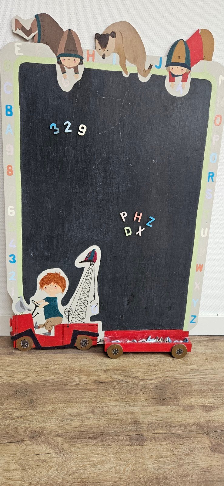 Houten krijtbord Pluk van de Petteflet met letters/cijfers, Ophalen, Gebruikt
