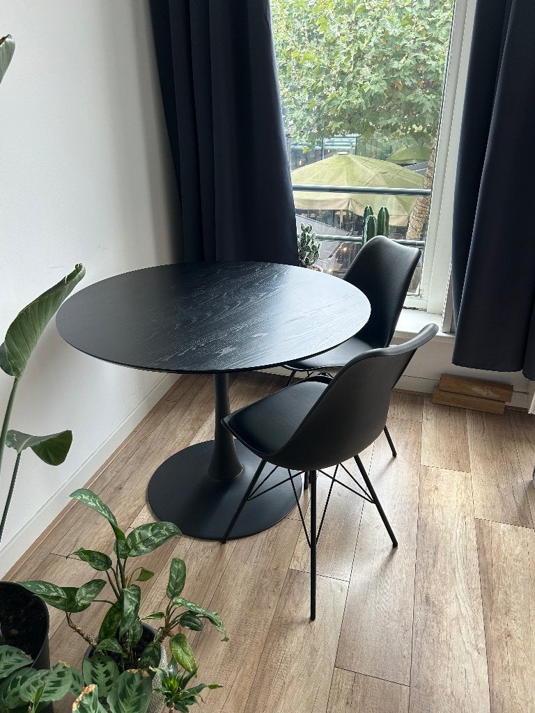 Ronde tafel & 2 stoelen, Ophalen, Overige materialen, Gebruikt, 50 tot 100 cm