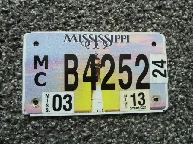 Motor licenseplate kentekenplaat Mississippi Lighthouse USA, Verzenden, Gebruikt, Auto's