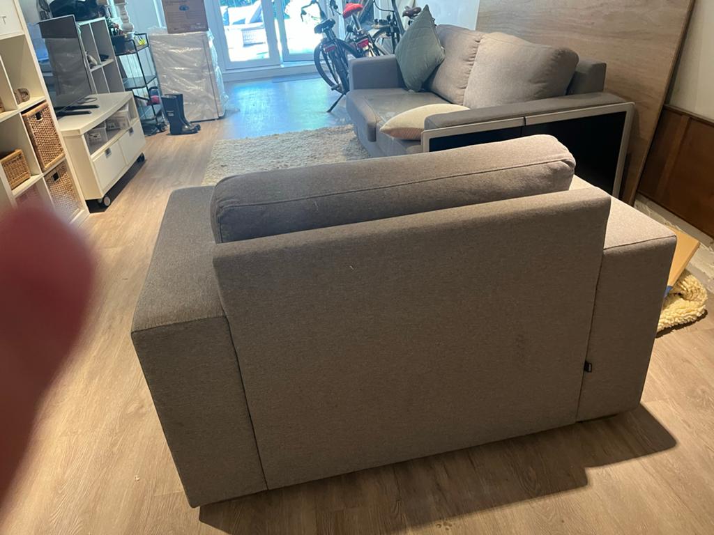 Moderne grijze 2-zitsbank + fauteuil (Haco / Het Anker), Ophalen, Gebruikt, 150 tot 200 cm, Tweepersoons