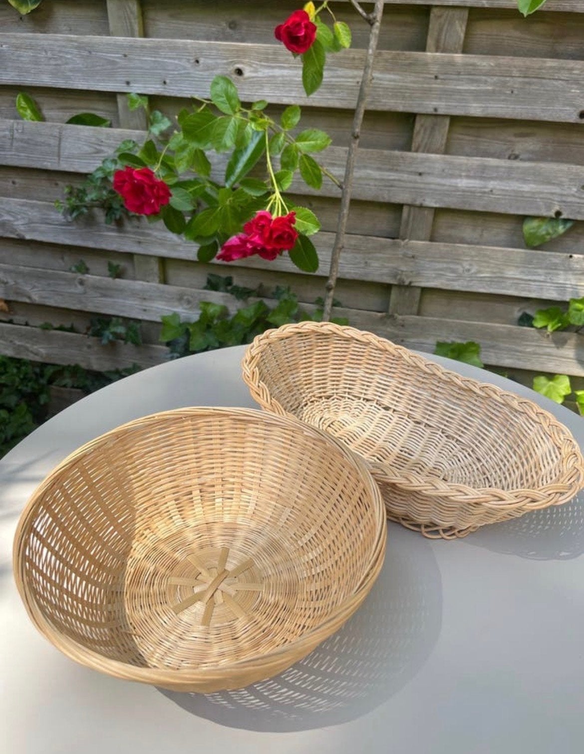 Set van 2 vintage rieten/rotan broodmandjes, Ophalen of Verzenden, Zo goed als nieuw, Overige materialen