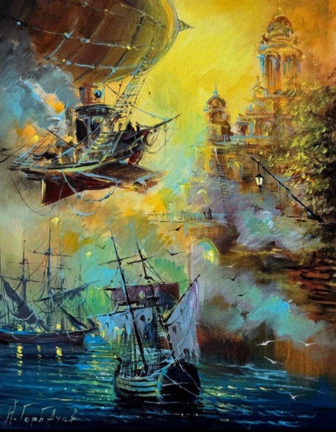Olieverfschilderij van schilder Nikolay Gorbachev, Antiek en Kunst, Kunst | Schilderijen | Klassiek, Ophalen, Maritiem / water