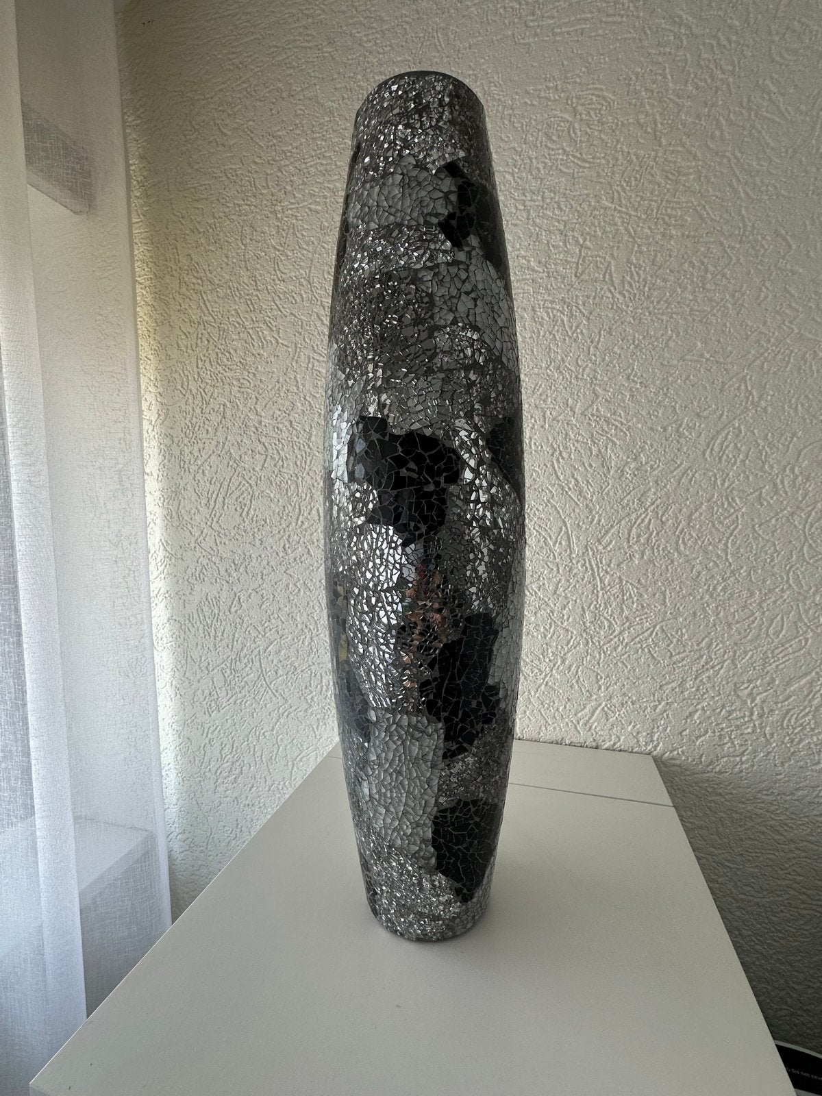 Grote mozaïek vaas, 60 cm hoog, zilver/zwart, Overige materialen, Gebruikt, Met patroon/structuur, Ophalen of Verzenden