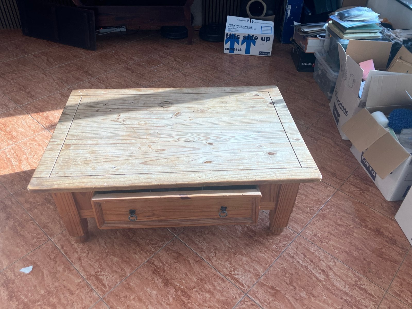 Salontafel grenen met lade 120x80x46cm, Ophalen, Gebruikt, Grenenhout
