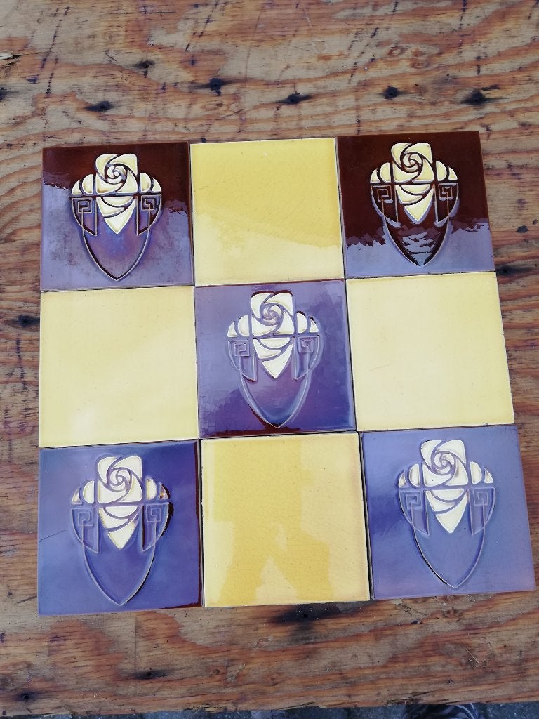 200 originele art deco wandtegels roodbruin gele afbeelding, Antiek en Kunst, Ophalen