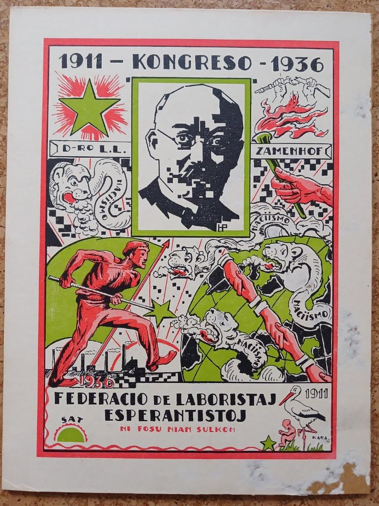 Kongres 1936 Esperanto Zamenhof prent anti nationalisme, Verzamelen, Gebruikt, Verzenden, Voor 1940, Prent