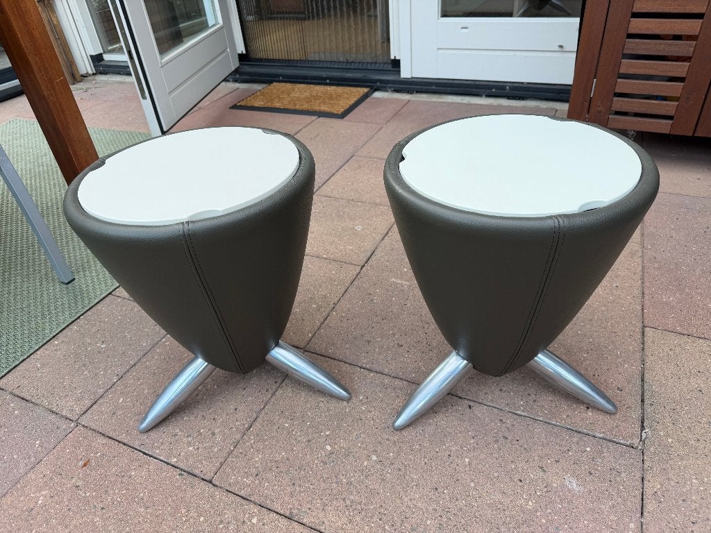 Leolux Tamtam hollow groen leer 2x, Huis en Inrichting, Tafels | Bijzettafels, Zo goed als nieuw, Rond, 45 tot 60 cm, Minder dan 55 cm