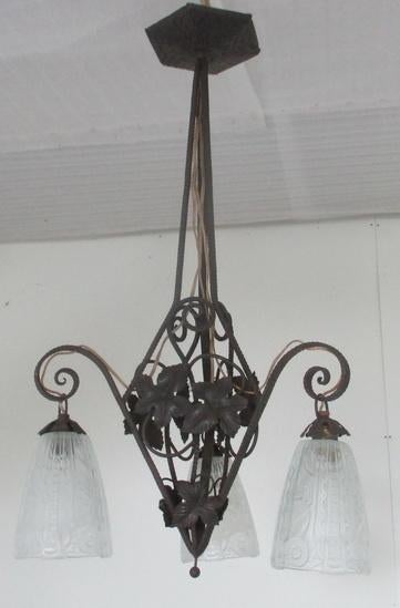 art deco smeedijzeren lamp met drie kappen Donna Paris 13, Ophalen