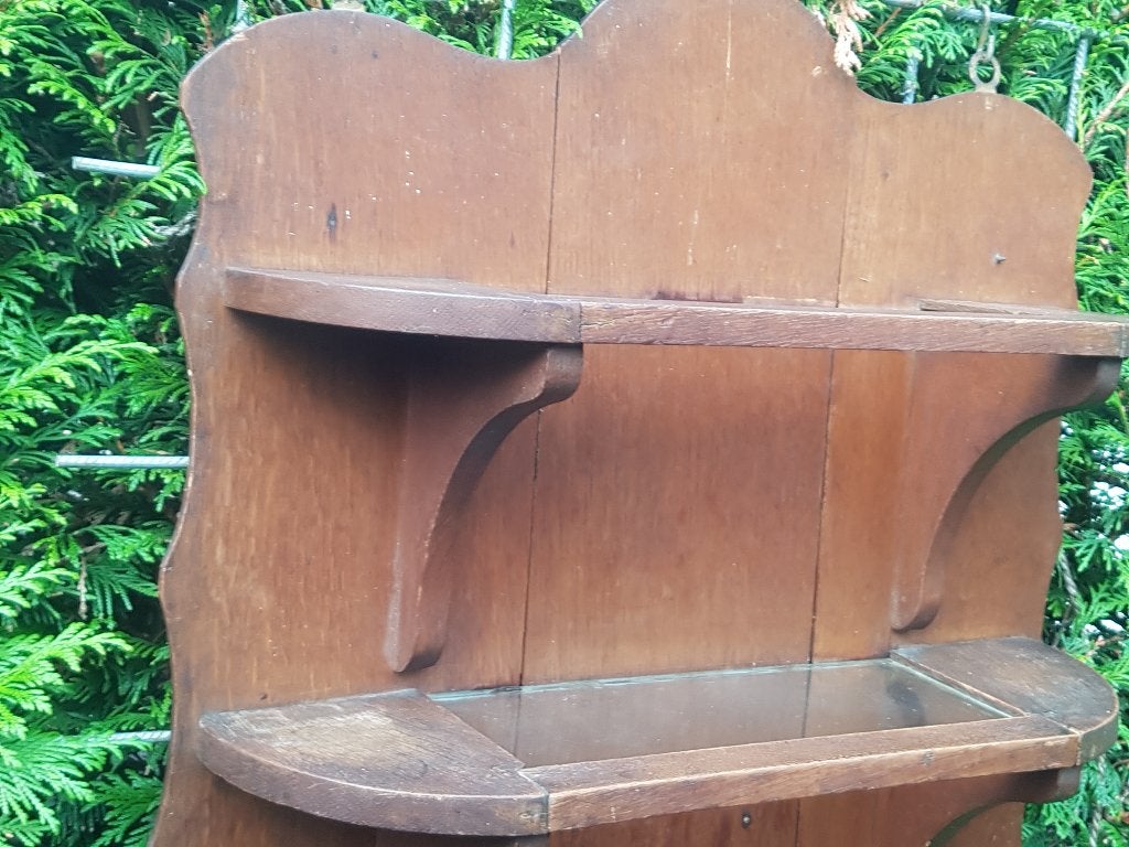 Antiek houten wandbord/console + glazen plateau's(brocante), Ophalen of Verzenden