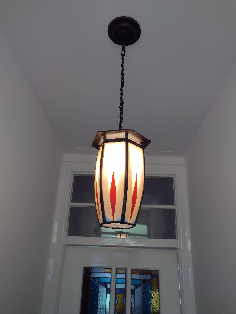gebrandschilderde amsterdamse school hanglamp, Ophalen of Verzenden