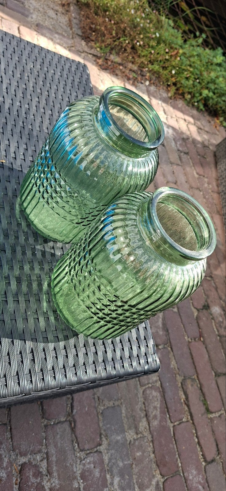 2 mooie groene vazen / potten, Antiek en Kunst, Ophalen