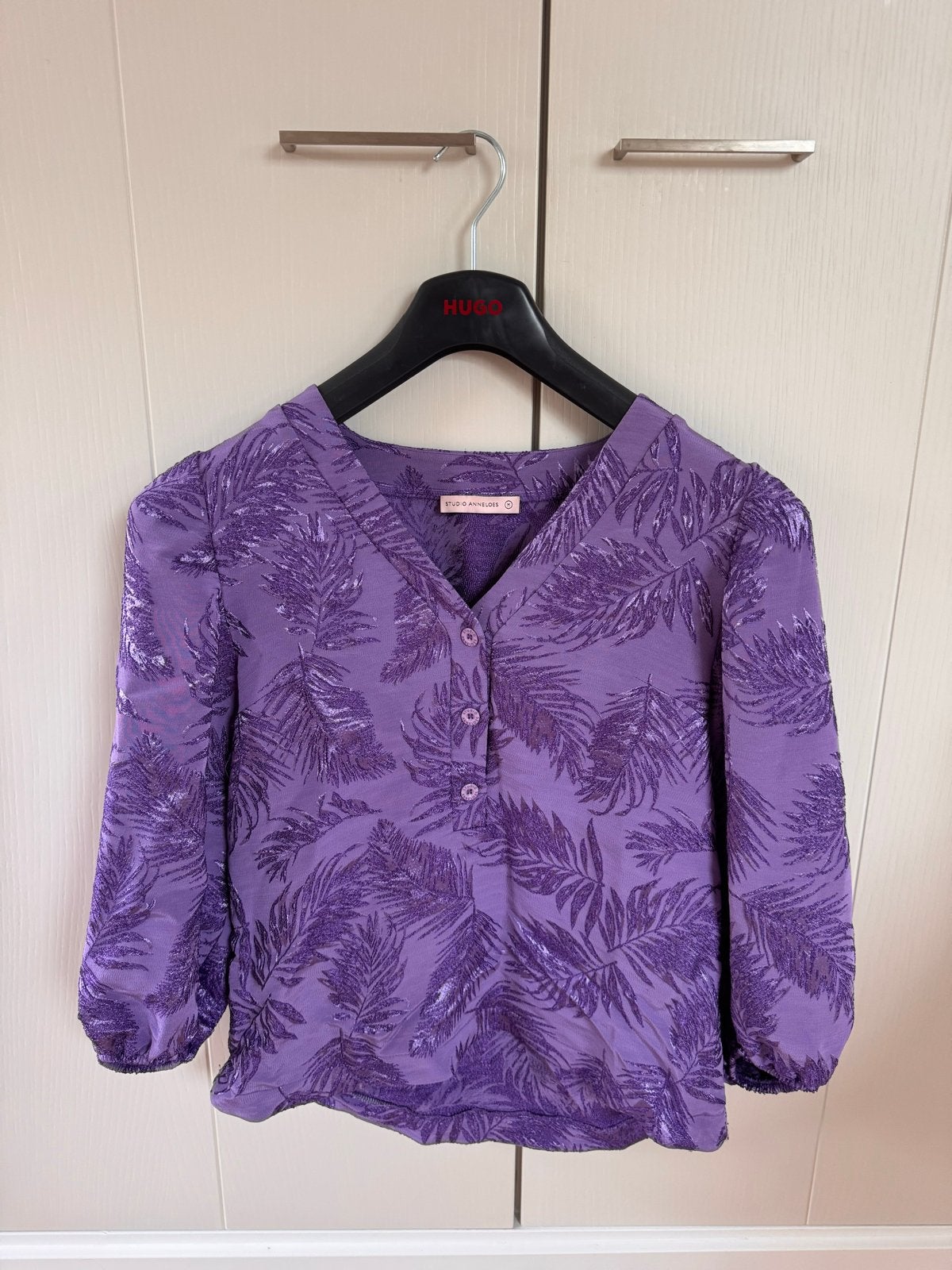 Studio Anneloes blouse paars met bladprint maat M, Kleding | Dames, Maat 38/40 (M), Paars, Ophalen of Verzenden, Zo goed als nieuw