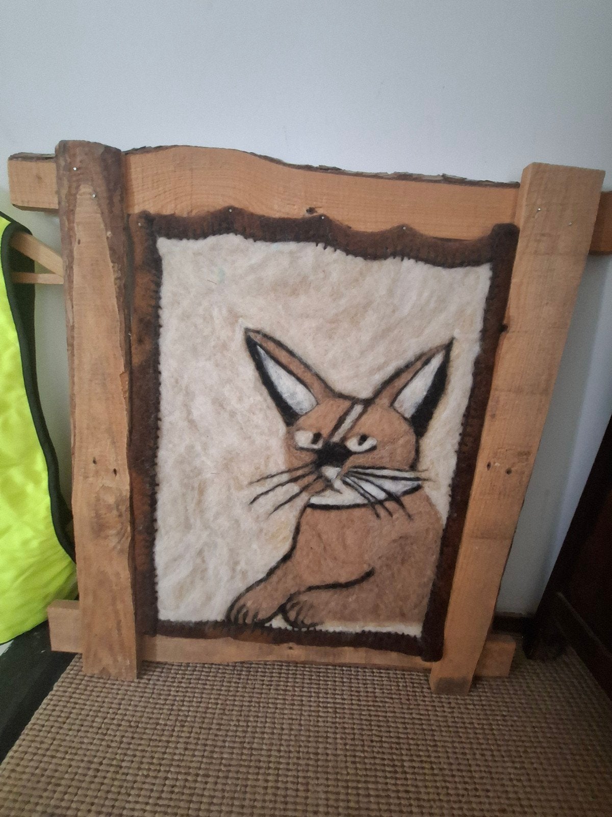 Schilderij kat vilt houten lijst, Ophalen, Figuurtje(s), Wolvilt