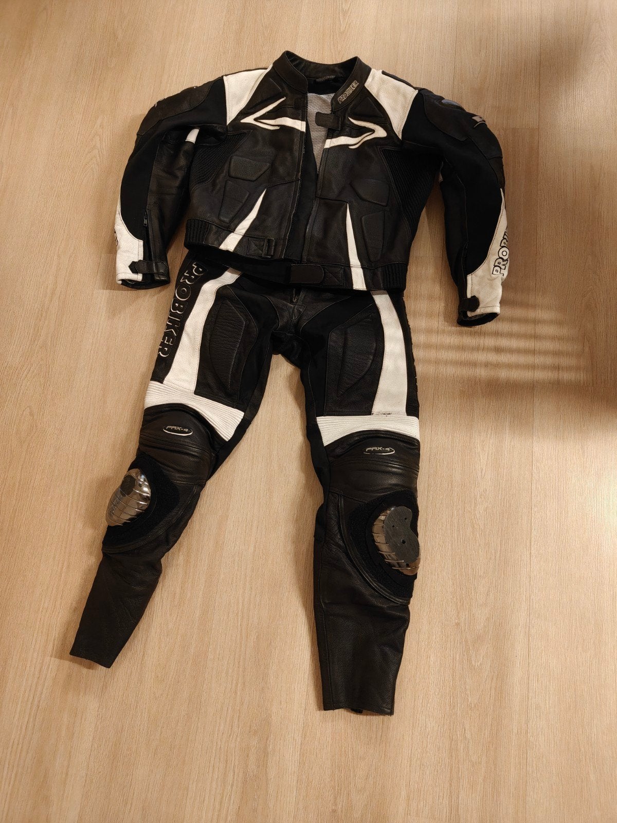 Probiker leren combipak (jas en broek) - Zwart/Wit, Ophalen, Tweedehands, Combipak