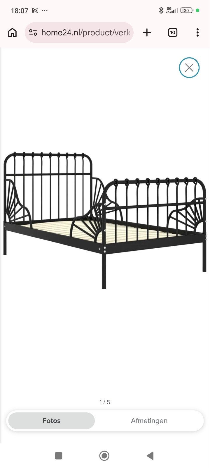 IKEA Peuterbed Metaal Zwart, Kinderen en Baby's, Kinderkamer | Bedden, Ophalen of Verzenden, 140 tot 160 cm, 70 tot 85 cm, Lattenbodem