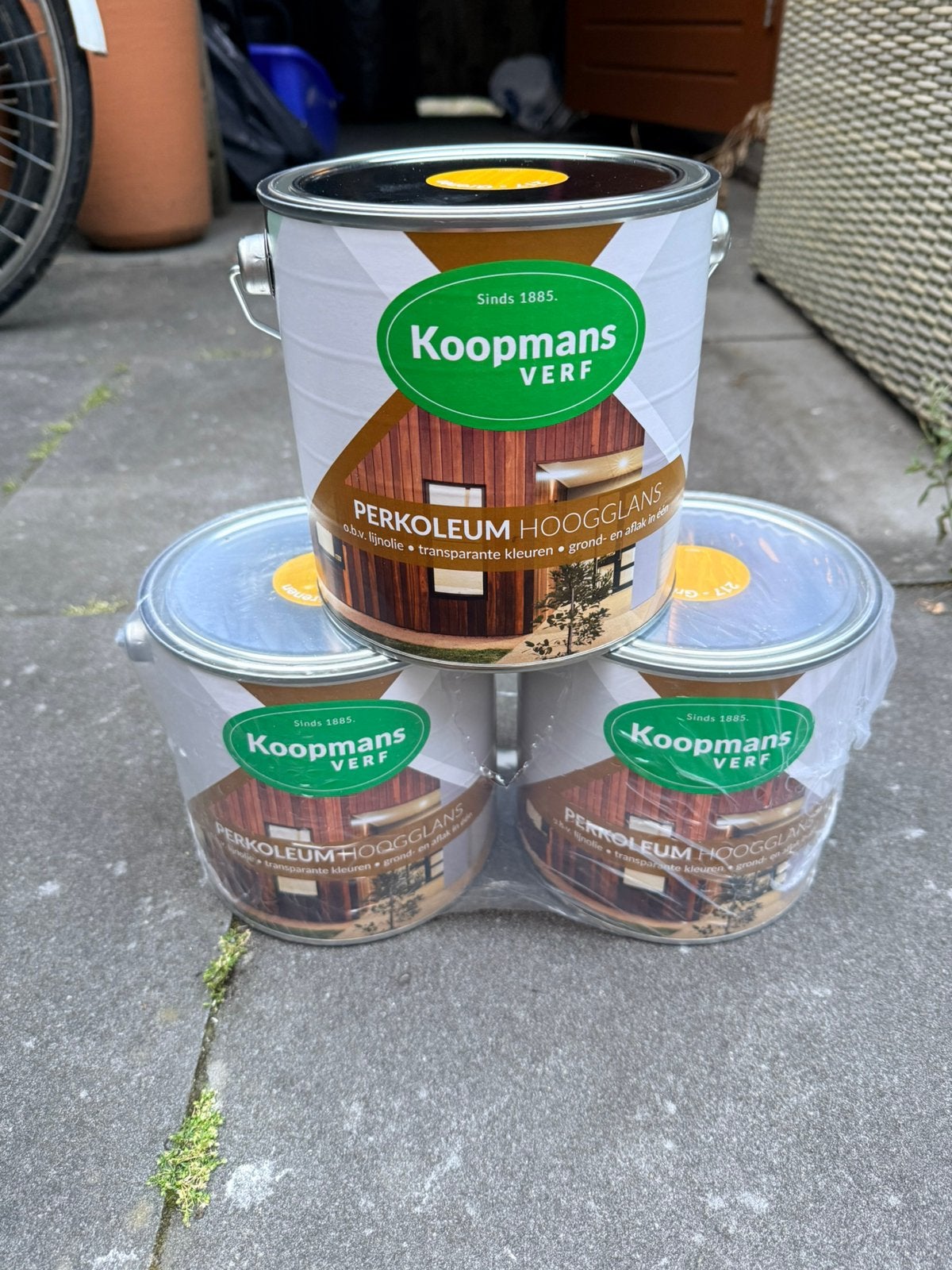 Perkoleum hoogglans grenen 3x 2,5 liter, Ophalen, Overige kleuren, Nieuw, Beits