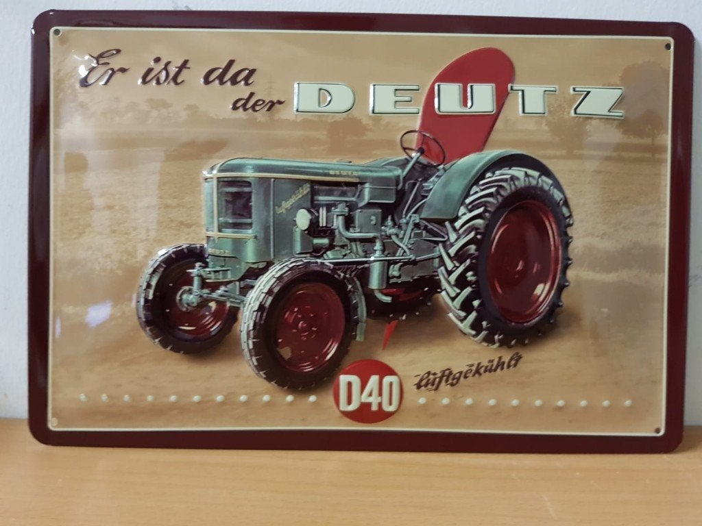 Deutz D40 Tractor relief reclamebord van metaal wandbord, Info@deconoord.nl, Monetpasssage 19 Emmen, Deco Noord, Nieuw
