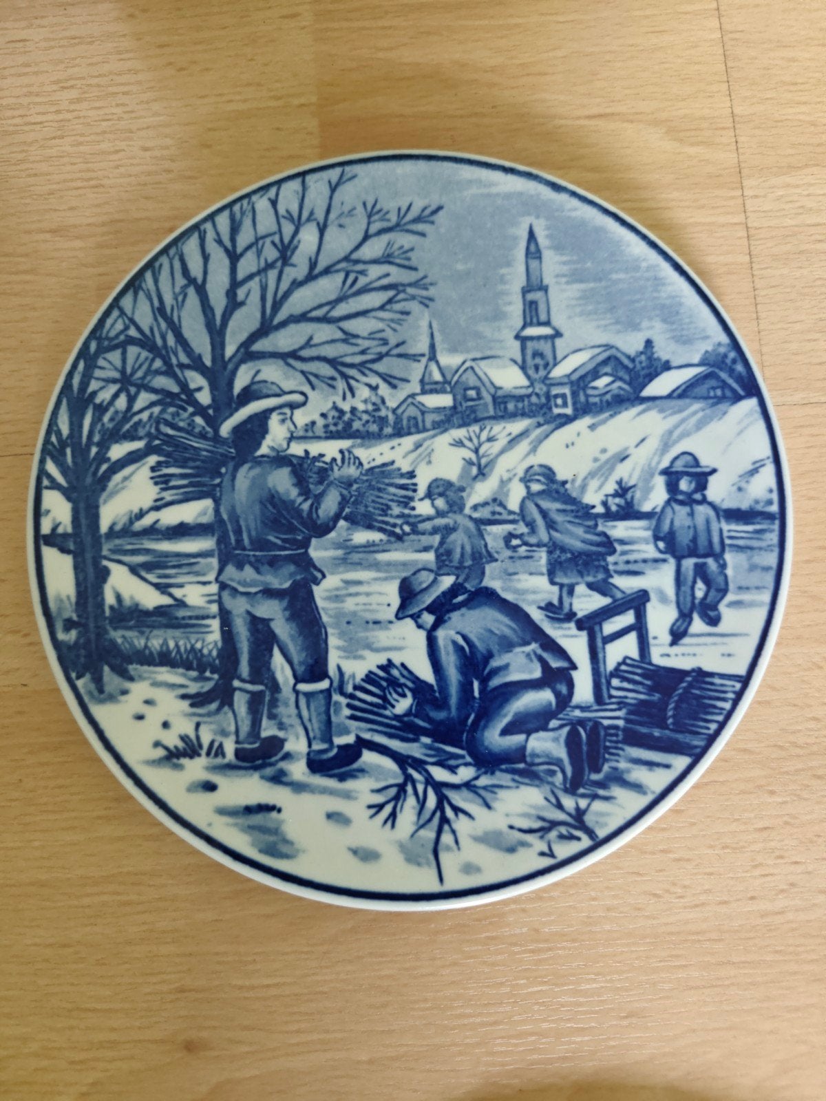 Delftsblauw wandbord winter - Royal Delft Blauw Handwerk, Ophalen of Verzenden