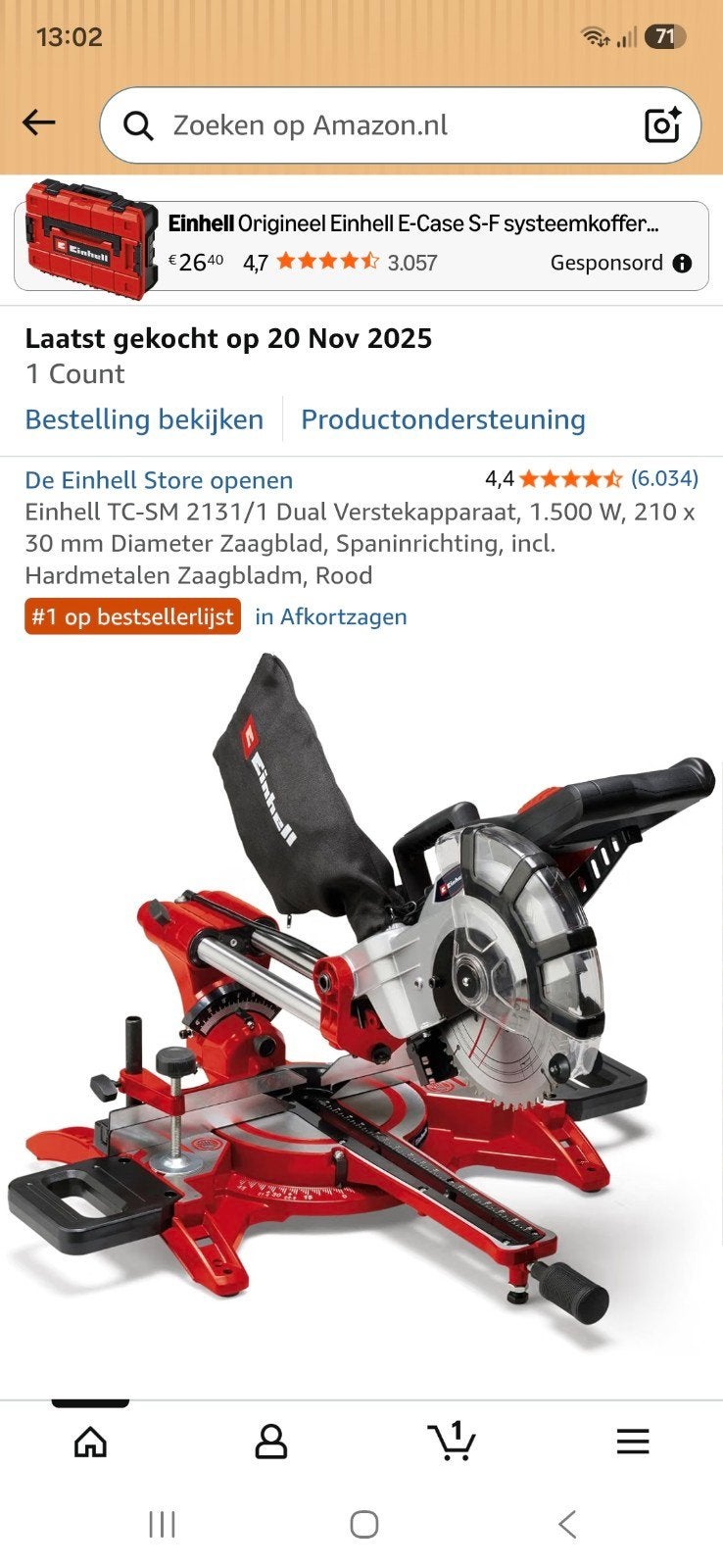 Einhell TC-SM 2131/1 Dual Verstekzaag - Nieuw in doos, 70 mm of meer, Nieuw, Einhell, Ophalen of Verzenden