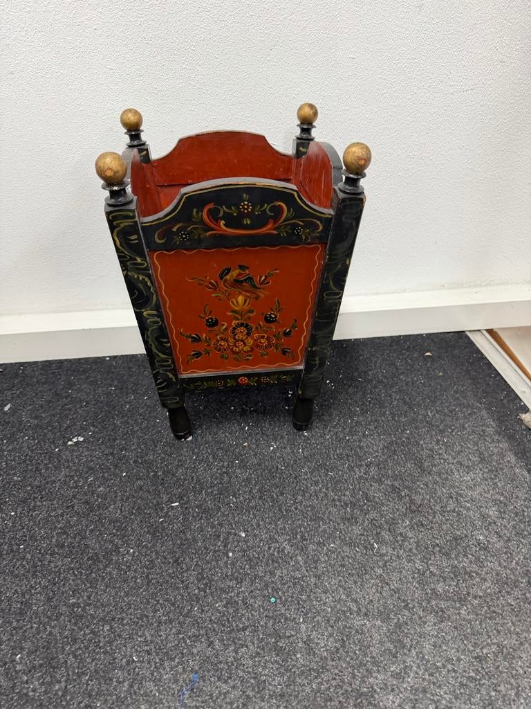 Antieke houten tijdschriftenhouder met handgeschilderde deco, Antiek en Kunst, Ophalen of Verzenden