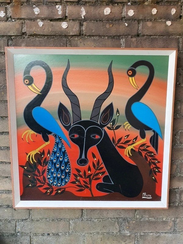 Authentiek Tingatinga schilderij MRUTA – Tanzania, Antiek en Kunst, Ophalen