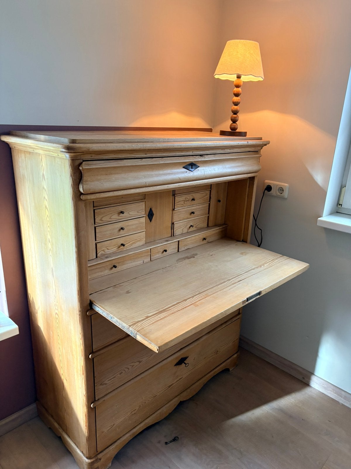 Antiek Grenen Secretaire Biedermeier, Ophalen, Gebruikt