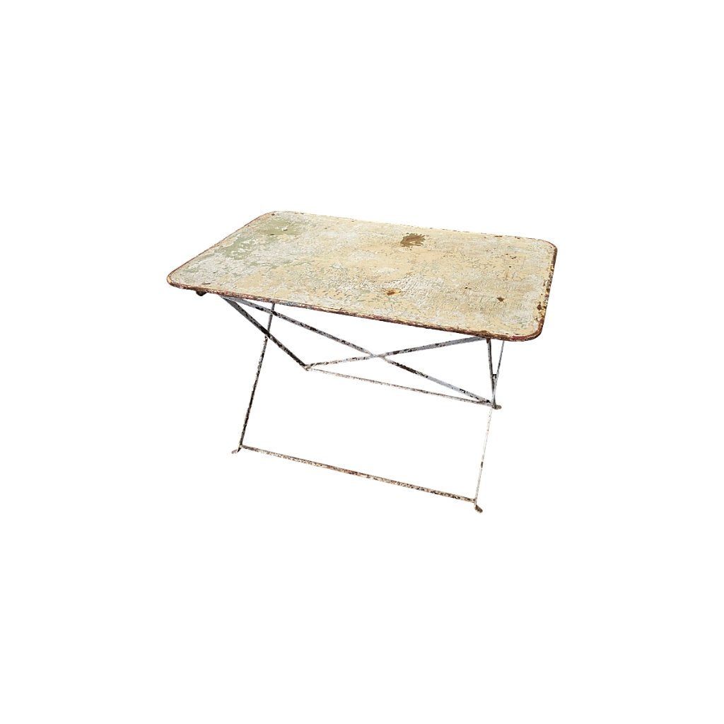 Oude Franse brocante tuin klaptafel, 1e helft 20e eeuw, Ophalen, Gebruikt, Rechthoekig, Metaal