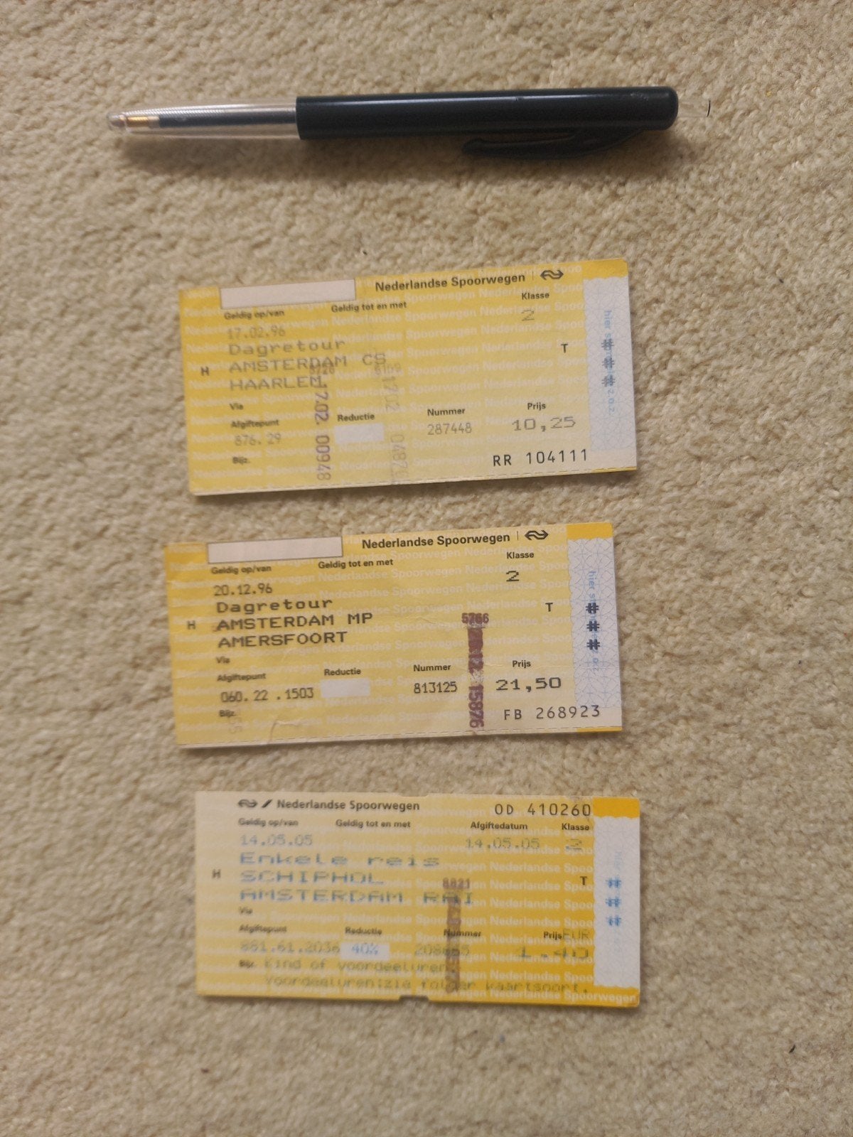 3 TREIN KAARTJES , Ned. Spoorwegen - 1996/ 2005, Verzenden, Gebruikt, Trein, Overige typen