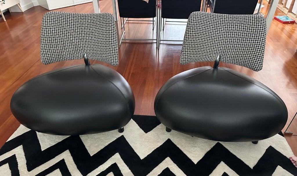 Leolux Pallone 2 fauteuils met pied-de-poule rugleuning, Ophalen, Leer, Modern, Design, Klassiek, 75 tot 100 cm