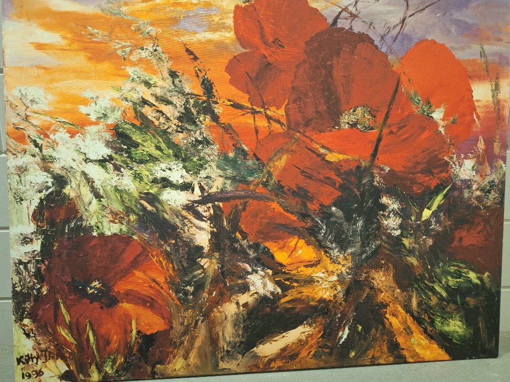 Schilderij klaprozen, Antiek en Kunst, Kunst | Schilderijen | Modern, Bloemen, Ophalen