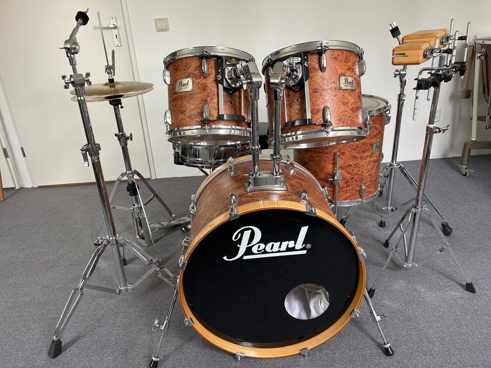 Pearl session series Drumstel met Sabian bekkens+accessoires, Ophalen, Gebruikt, Pearl