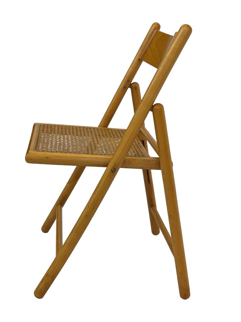 Vintage houten klapstoel met rotan zitting design jaren 70, Gebruikt, Vintage klapstoel, Bruin, Vintage klapstoel