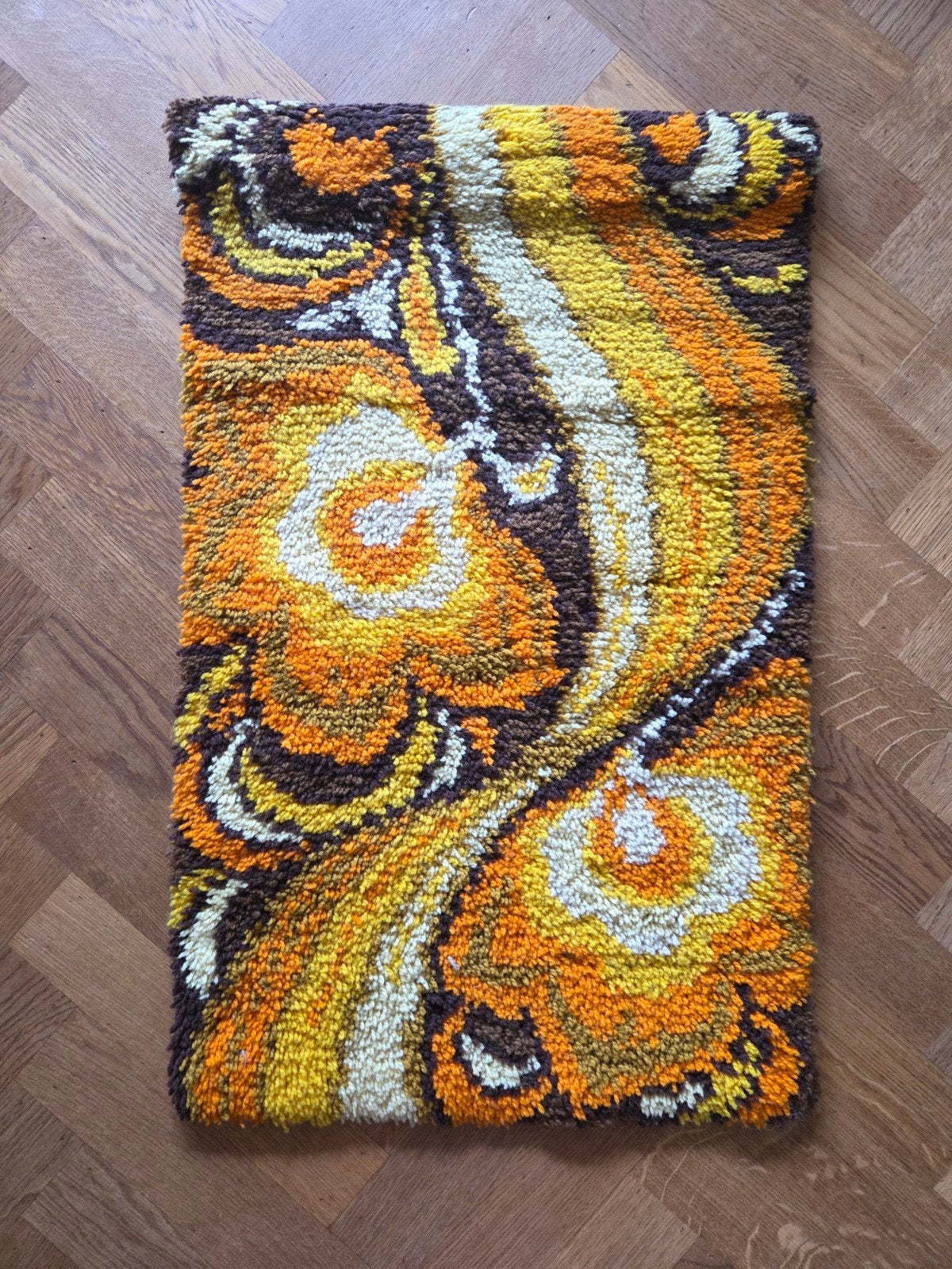 Smyrnafix wollen wandkleed 1970’s midcentury, Huis en Inrichting, Bruin, Minder dan 50 cm, Gebruikt, 50 tot 100 cm
