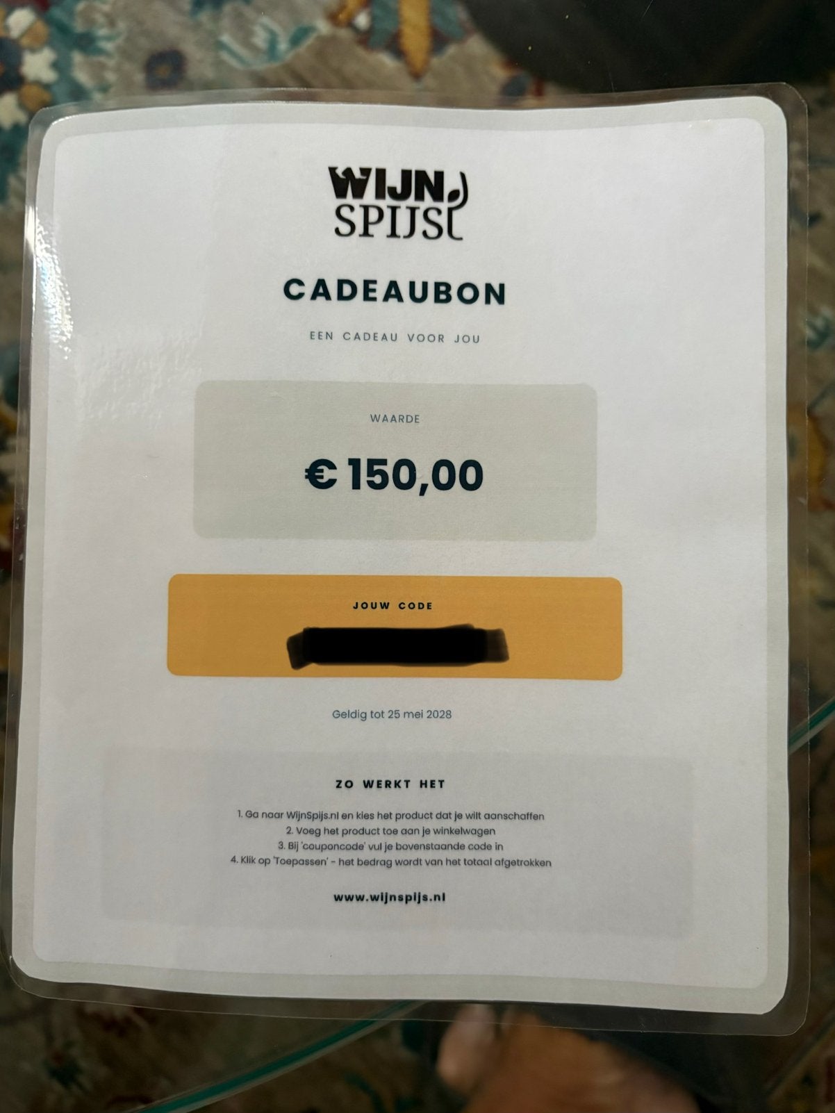 Kadobon Wijn&Spijs van 150 voor 95 euro, Twee personen, Cadeaubon, Arrangement