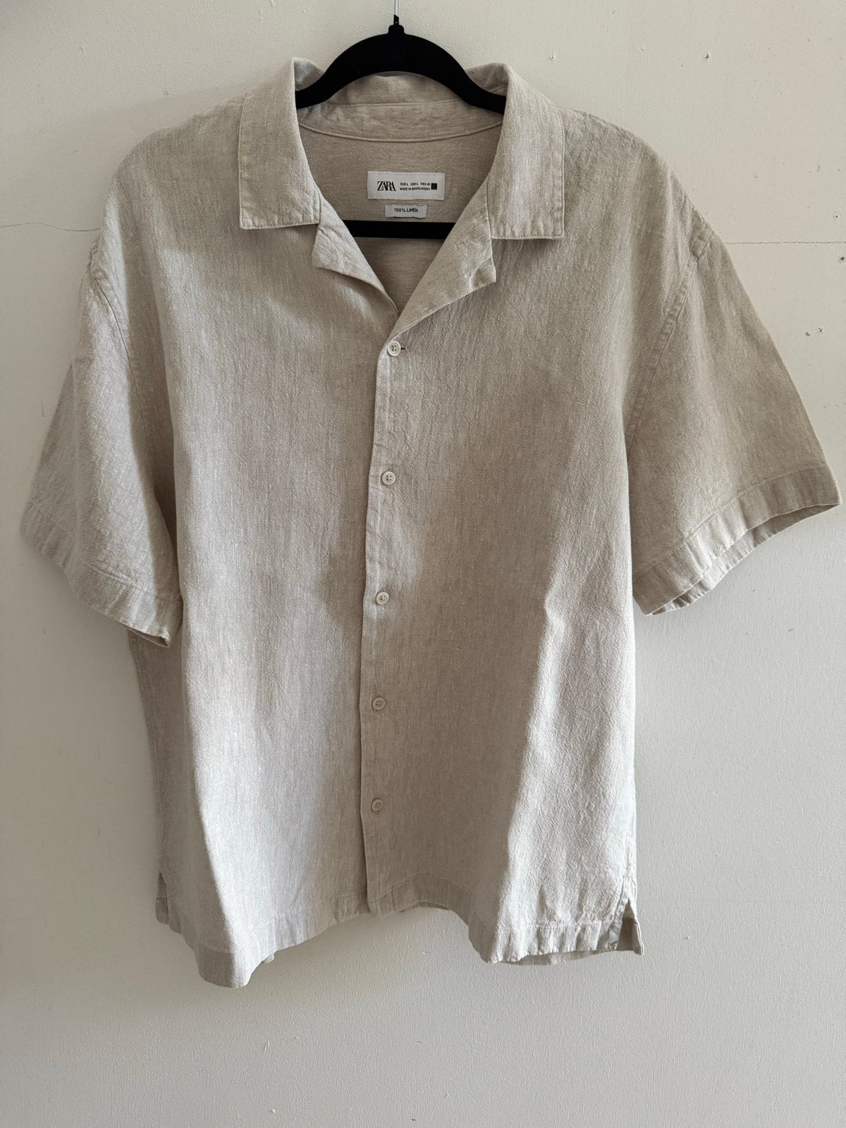 Zara Linnen overhemd - Beige - Maat L heren, Ophalen of Verzenden, Zo goed als nieuw, Beige, Halswijdte 41/42 (L)