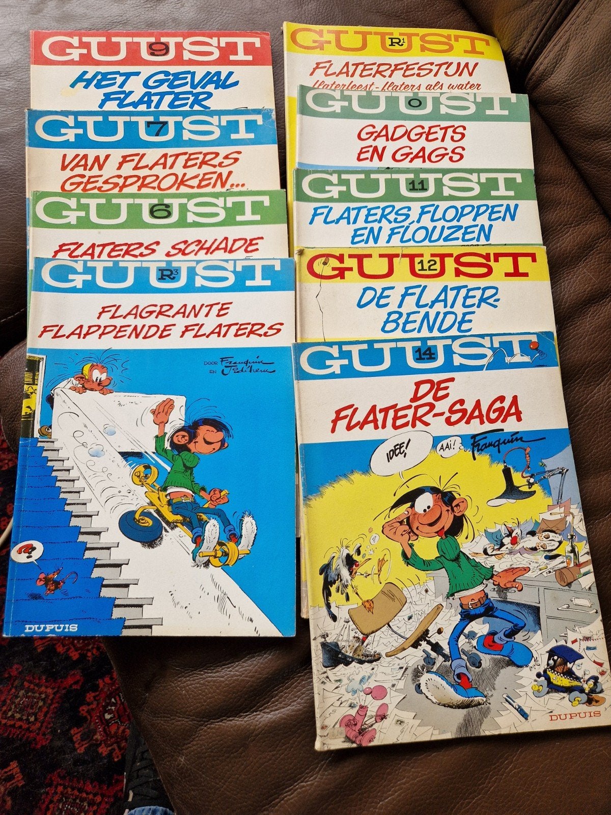 Complete collectie van 9 Guust Flater stripboeken, Ophalen of Verzenden