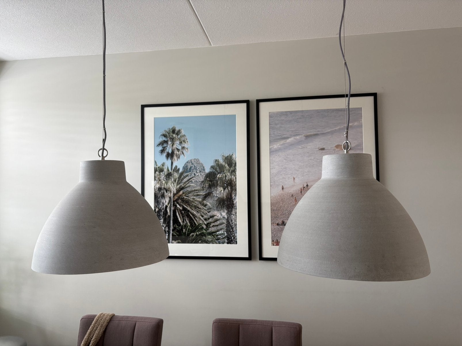 2 beton look hanglampen, Ophalen, Gebruikt, E27 (groot)