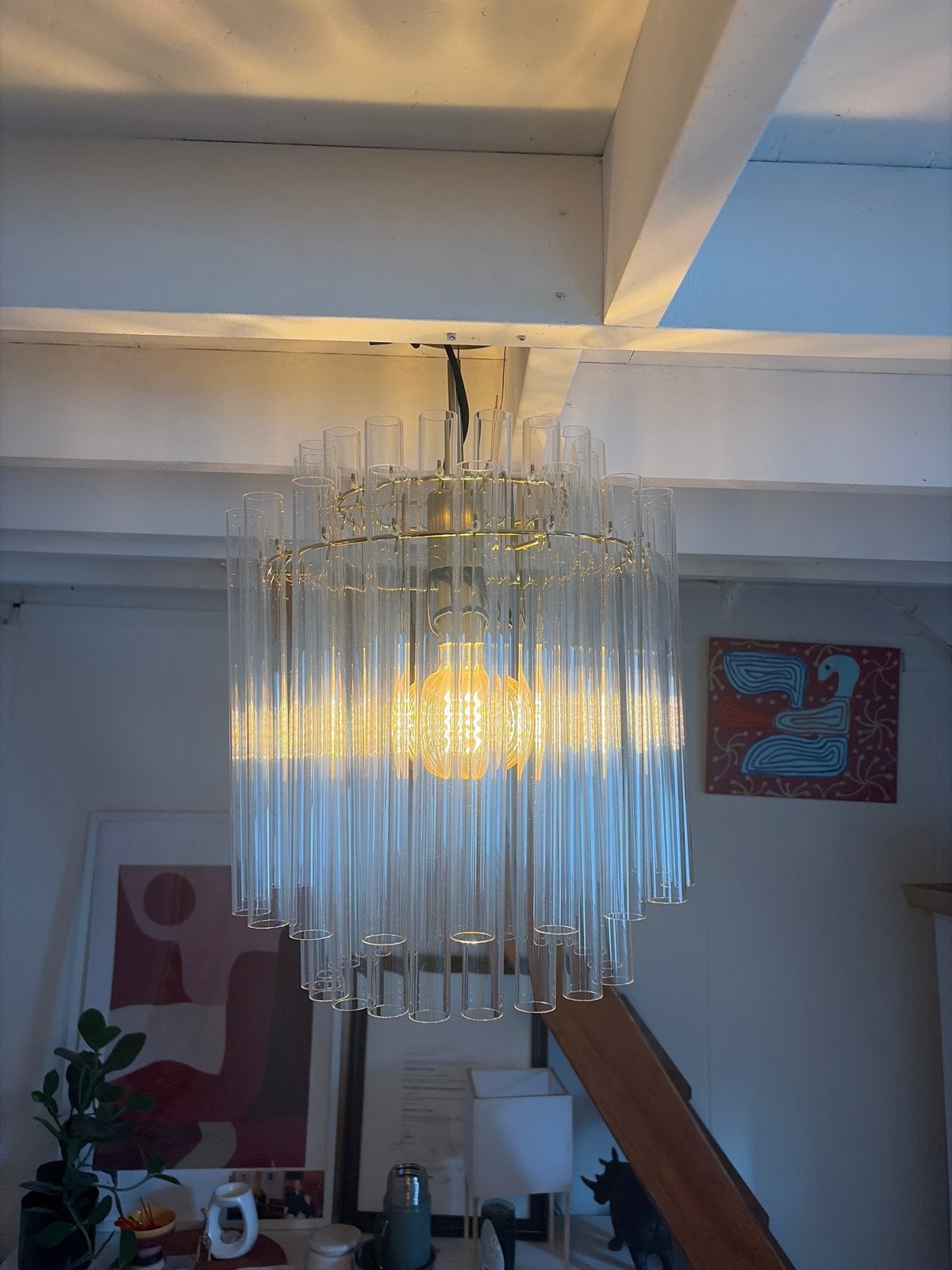 Moderne glazen buizen kroonluchter, Ophalen, Zo goed als nieuw, Glas, E27 (groot)