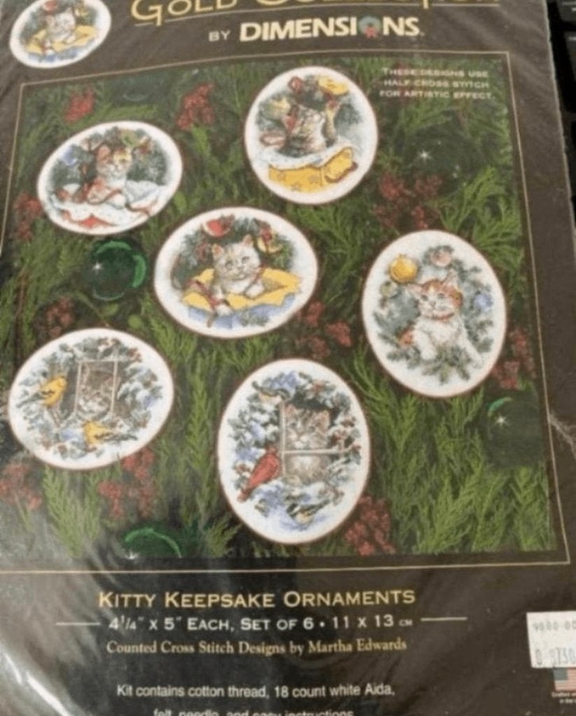 BORDUURPAKKET DIMENSIONS GOLD KITTY KEEPSAKE ORNAMENTS, Hobby en Vrije tijd, Borduren en Borduurmachines, Verzenden, Nieuw, Handborduren