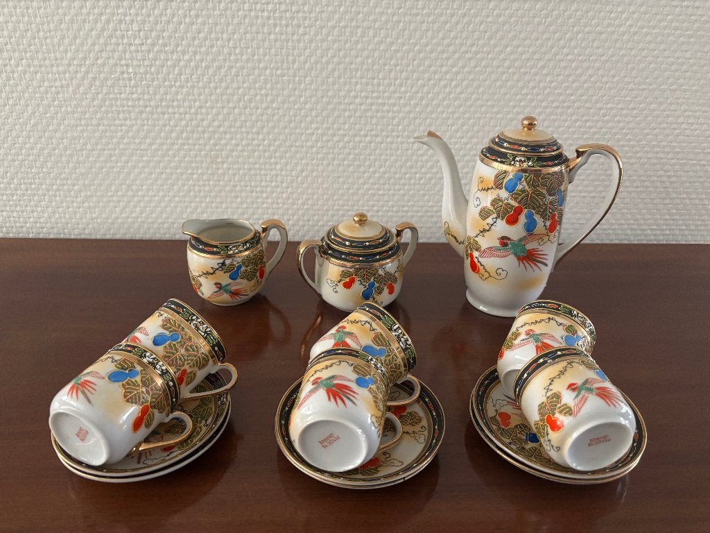 Antiek Japanse Kutani eierschaal porselein servies 15-delig., Ophalen of Verzenden