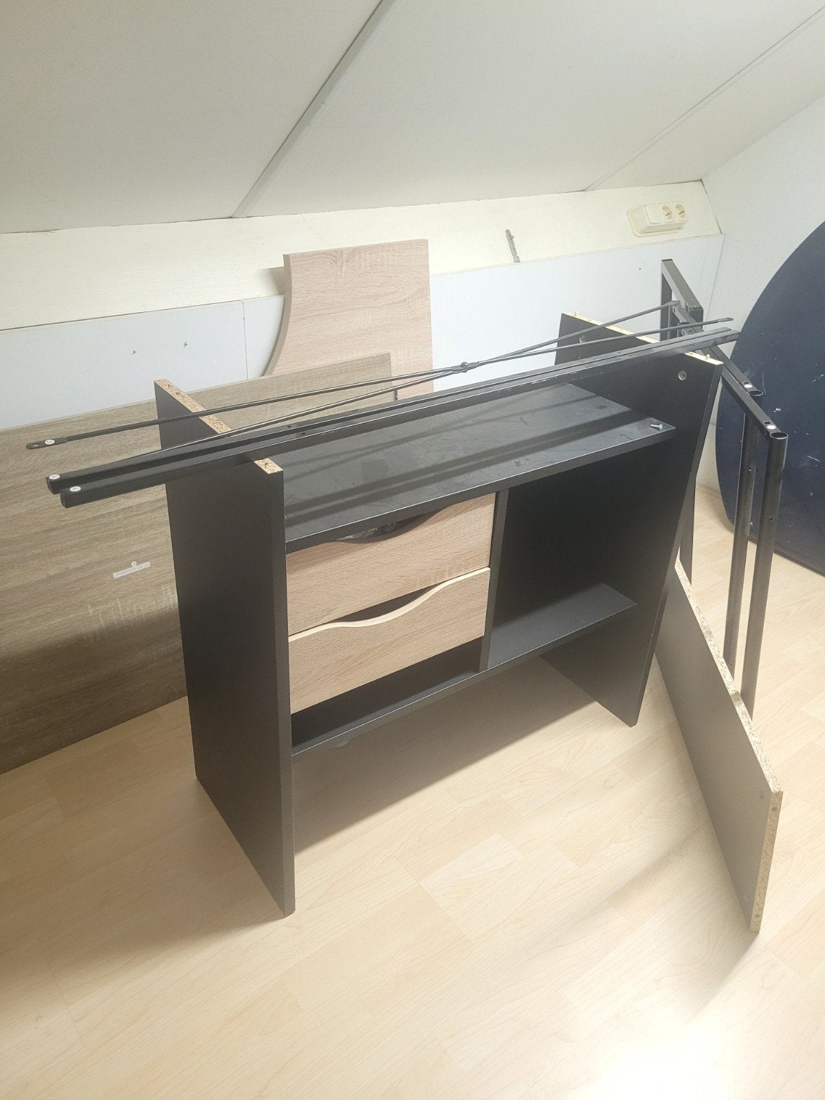 Hoekbureau met lades en opbergruimte - Zwart/Hout, Huis en Inrichting, Bureaus, Ophalen, Gebruikt, Spaanplaat of MDF, Hoekbureau