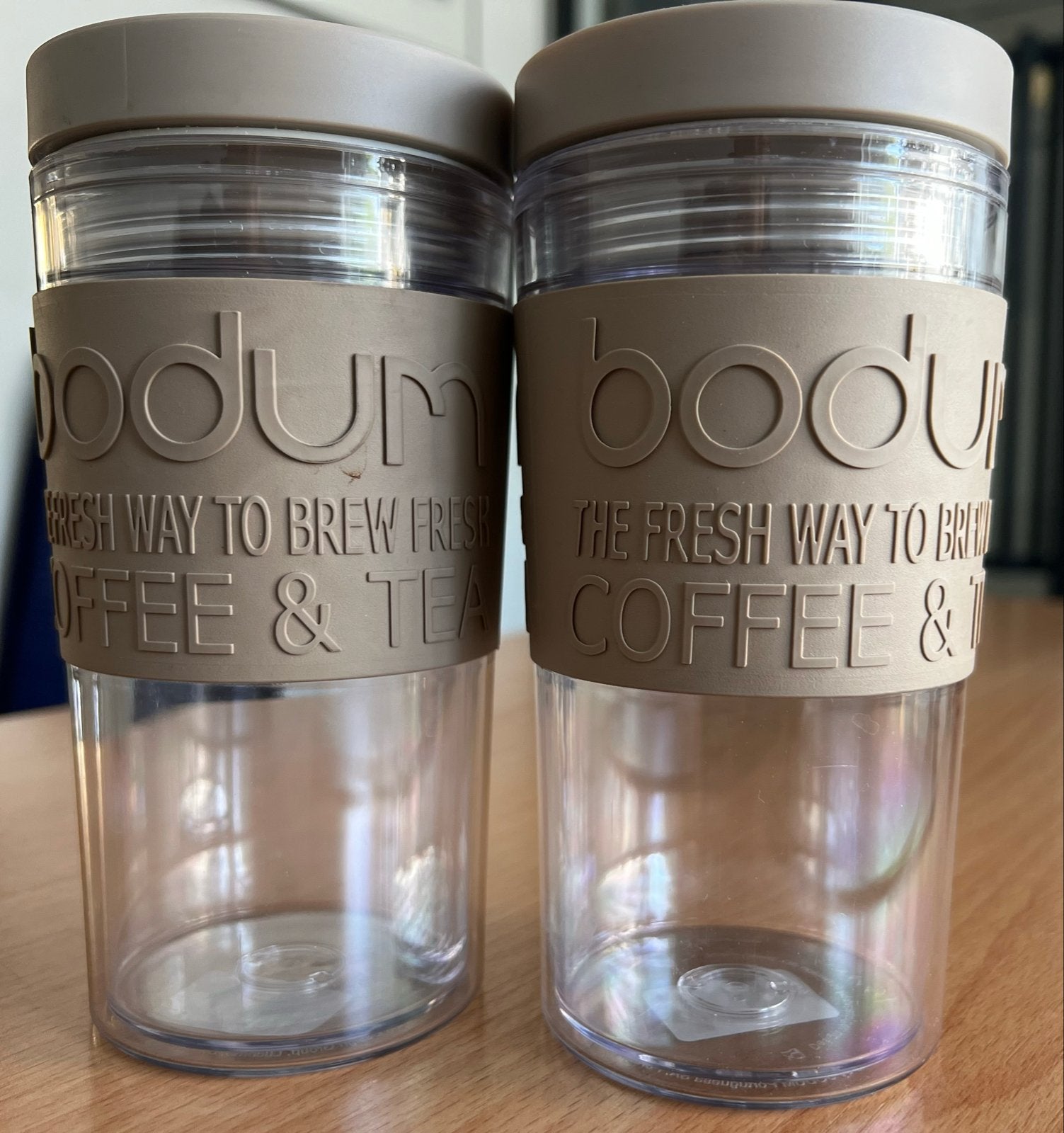 2x Bodum Travel Mug - The Fresh Way to Brew Coffee & Tea, Beige, Overige typen, Kunststof, Nieuw