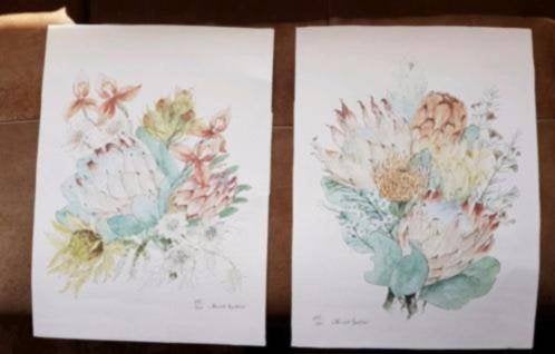 2x litho Jeanet Bester Bloemen zuid Afrikaanse kunstenares, Ophalen