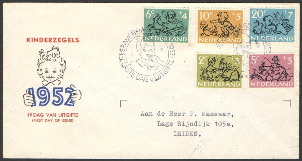 Nederland FDC E11 Met Adres Kinderpostzegels 1952, Postzegels en Munten, Ophalen of Verzenden, Beschreven, Nederland