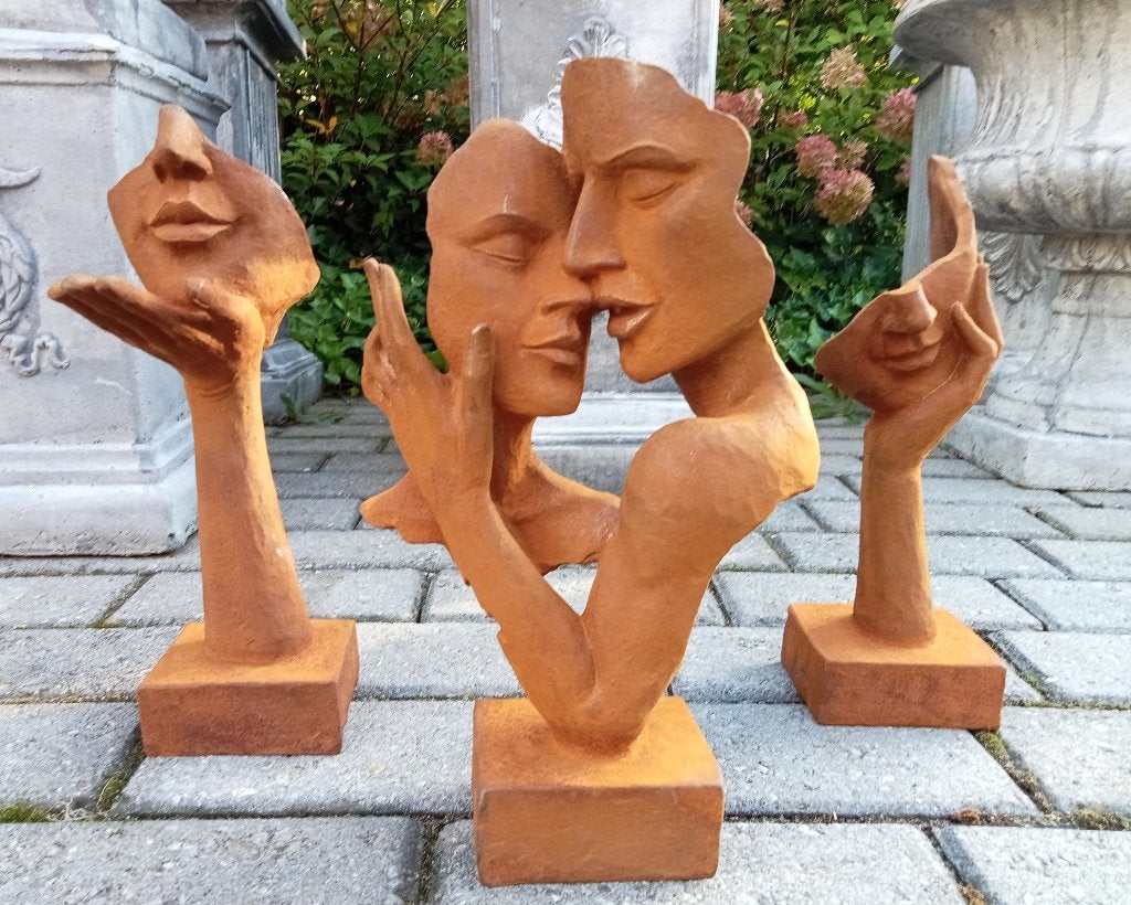 Aanbieding set van 3 gietijzeren beelden romance., Ophalen of Verzenden, Nieuw, Metaal, Mensenbeeld