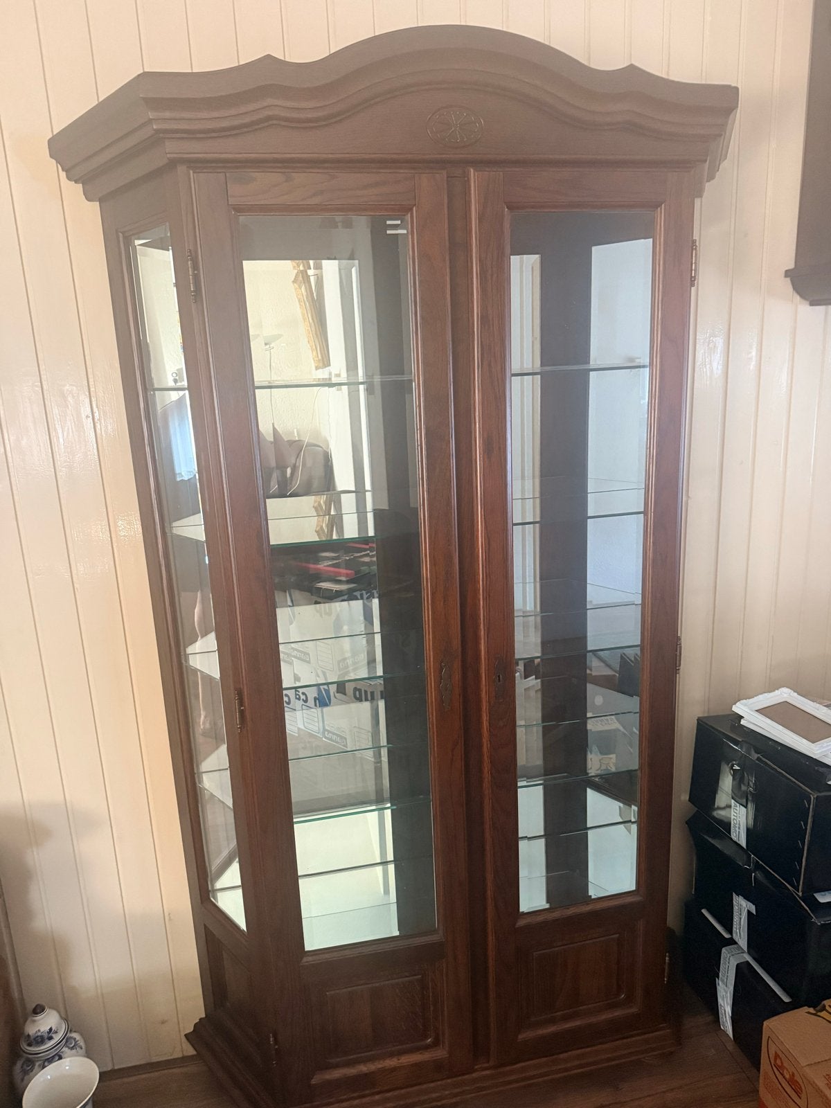 Eiken vitrine kast, Ophalen, Gebruikt, 50 tot 100 cm, 150 tot 200 cm