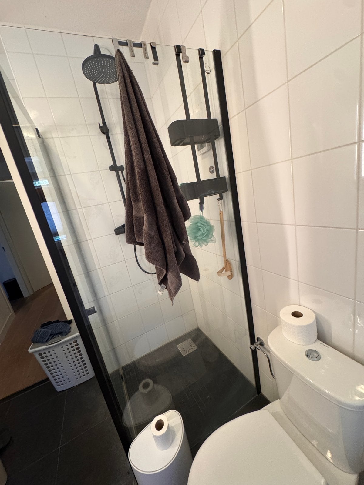 douchecabine met zwart frame en glazen wanden, Ophalen, Zo goed als nieuw, Glas, Douche