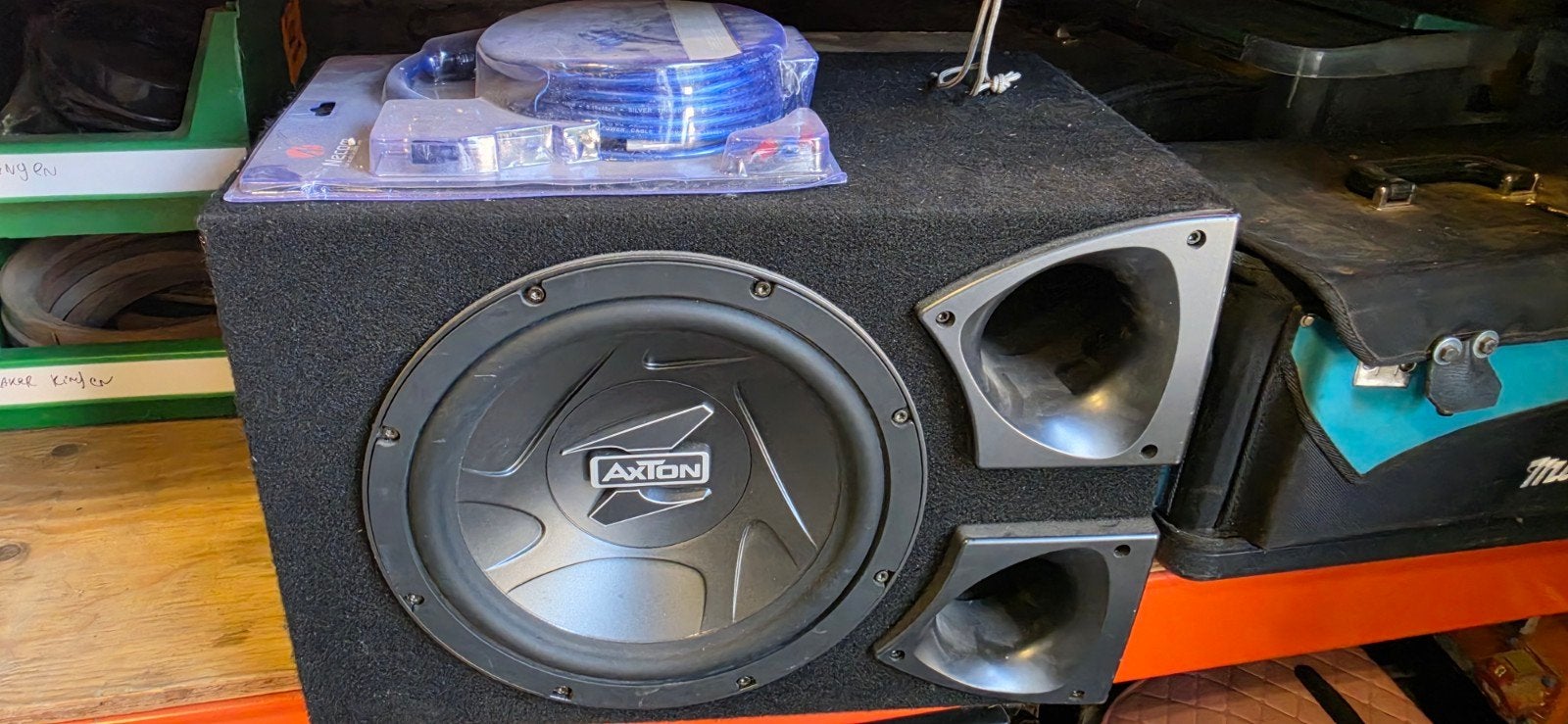 subwoofer met kabels en versterker, Auto diversen, Ophalen