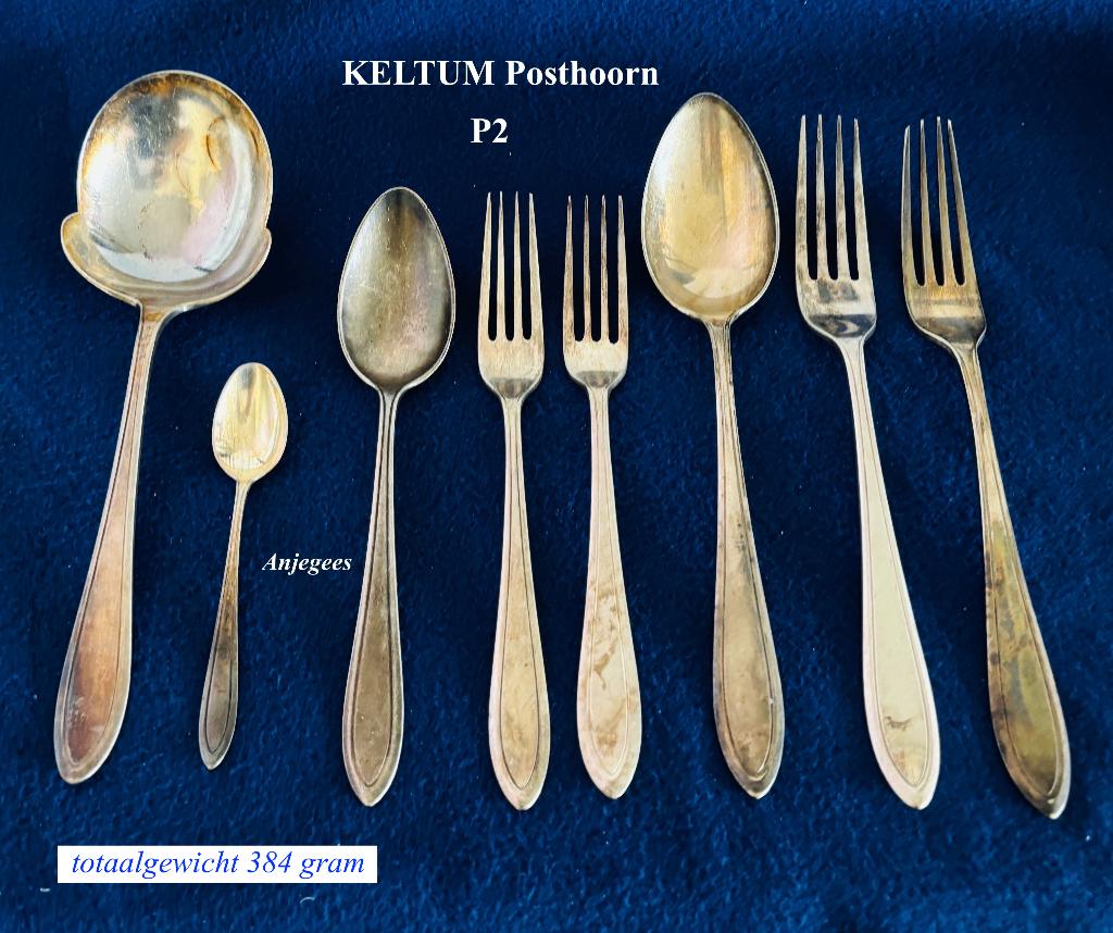 Teab 8x Keltum Posthoorn P2 Puntfilet Verzilverd, Antiek en Kunst, Antiek | Bestek, Ophalen
