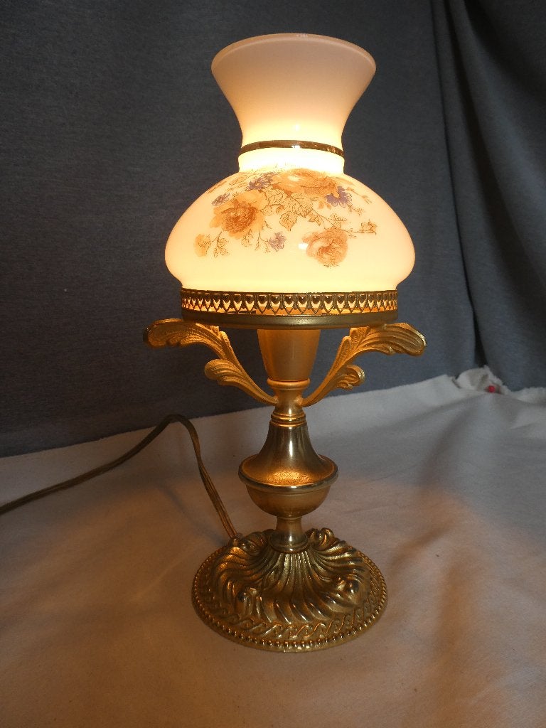 Messing boudoir lampje met glazen lampenkapje vintage, Huis en Inrichting, Overige typen, Gebruikt, Overige merken, Vintage